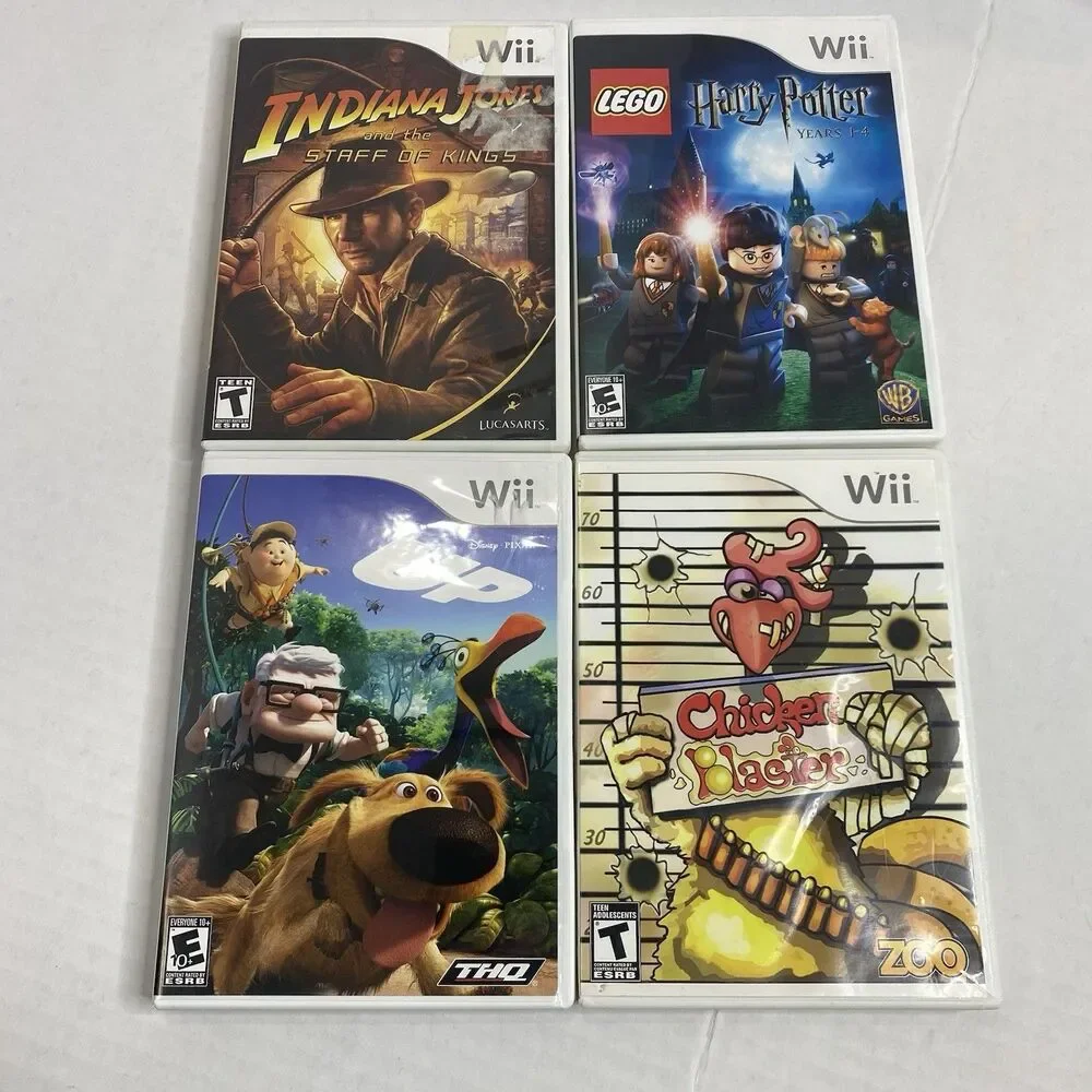 Wii Indiana Jones, Lego Harry Potter, Up, Chicken Blaster Game Lot Of 4 Tested